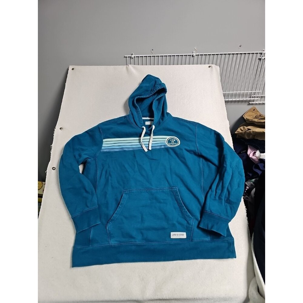 Life Is Good Hoodie‎ Womens XXL green Teal Pullover Sweatshirt Kangaroo Pocket